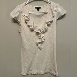 Vintage Y2K Ruffles & Lace Cream Blouse by Lauren Jeans Company Small